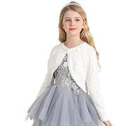 Adorel Gilet Boléro Tricoté Pull en Coton Cardigan Manche Longue Col Rond Fille Blanc Crème 8-10 Ans (Taille du Fabricant 140)