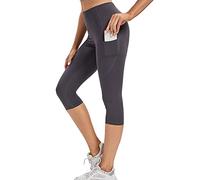 adorence Legging Court Femme, Legging de Sport Capri (Sentiment de Nudité,Taille Haute,Opaque) Pantalon 3/4 Yoga avec Poches - Gris Foncé, 3XL