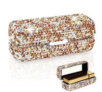 Adorila Étui à rouge à lèvres avec miroir, organisateur de rouge à lèvres en cristal strass pour voyage, support de rangement portable pour brillant à lèvres (doré)