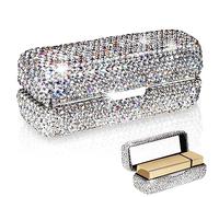 Adorila Étui à rouge à lèvres avec miroir, organisateur de rouge à lèvres en cristal strass pour voyage, support de rangement portable pour brillant à lèvres (blanc)