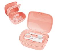 Adorila Étui de protection double couche avec miroir, étui de rangement portable, étui de protection buccale avec outil de retrait, brosse de nettoyage, mastication de ceinture (rose)