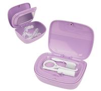 Adorila Étui de protection double couche avec miroir, étui de rangement portable, étui de protection buccale avec outil de retrait, brosse de nettoyage, mastication de ceinture (violet)