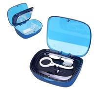 Adorila Étui de protection double couche avec miroir, étui de rangement portable, étui de protection buccale avec outil de retrait, brosse de nettoyage, mastication de ceinture (bleu)