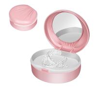 Adorila Étui portable pour prothèse dentaire avec miroir, support de rangement pour fausses dents, protège-dents orthodontique avec brosse (rose)