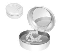 Adorila Étui portable pour prothèse dentaire avec miroir, support de rangement pour fausses dents, protège-dents orthodontique avec brosse (blanc)