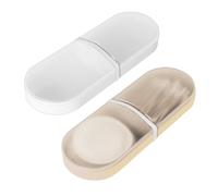 Adorila Lot de 2 boîtes distributrices de voyage en plastique avec 2 bandes en caoutchouc de silicone, boîte de rangement portable avec couvercle pour cotons-tiges (blanc, beige)