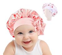 Adorila Lot de 2 bonnets en satin de soie pour enfants, bonnets de sommeil réglables avec attache élastique, double couche pour cheveux de nuit pour adolescents (rouge, blanc)