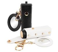 Adorila Lot de 2 organiseurs de rouge à lèvres en cuir avec miroir pour femme, sac portable pour baume à lèvres pour voyage (noir et blanc)