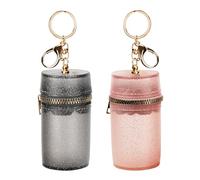 Adorila Lot de 2 pochettes porte-clés en PVC épais pour rouge à lèvres, mini support de gloss à lèvres avec fermoir, organiseur de maquillage cylindrique pour sac à main (rose/noir)