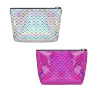 Adorila Lot de 2 porte-monnaie en cuir avec motif écailles de poisson, petite pochette à monnaie avec porte-clés, poche zippée pour femme (blanc et rouge), blanc/rouge, Porte-monnaie écailles de