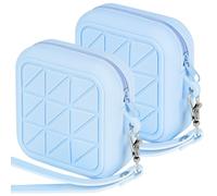 Adorila Lot de 2 porte-monnaie en silicone et petite pochette - Petit étui de voyage pour écouteurs, câbles et baume à lèvres avec dragonne amovible (bleu)