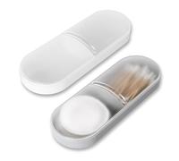 Adorila Lot de 2 supports de cotons-tiges en plastique léger, boîte de rangement portable Qtip avec 2 emplacements, design transparent pour la maison, les voyages, blanc, gris