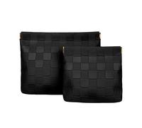 Adorila Lot de 2 trousses de maquillage en cuir végétalien pour sac à main, sans fermeture éclair, trousse de maquillage à fermeture automatique, imperméable, portable (noir), noir