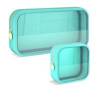 Adorila Lot de 2 trousses de maquillage transparentes approuvées par la TSA - Étanche - En nylon PVC - Pour femme, vert