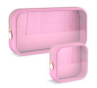 Adorila Lot de 2 trousses de maquillage transparentes approuvées par la TSA, étanches et étanches en nylon PVC pour femme (rose), rose