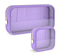 Adorila Lot de 2 trousses de maquillage transparentes approuvées par la TSA - Imperméables - En nylon PVC - Pour femme - Violet, violet