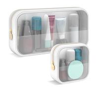 Adorila Lot de 2 trousses de maquillage transparentes approuvées par la TSA - Sacs à cosmétiques de voyage étanches en nylon PVC - Sacs de rangement portables pour femme (blanc), blanc