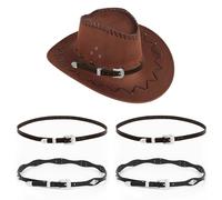 Adorila Lot de 4 bandeaux de chapeau de cowboy réglables avec strass pour homme et femme, noir, taille unique