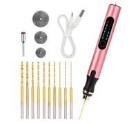 Adorila Mini stylo sans fil à 3 vitesses avec 10 petits forets, perceuse électrique à main rechargeable, ensemble de forets en résine pour la fabrication de bijoux, porte-clés en plastique et bois (or