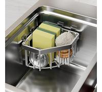 Adorila Organiseur d'évier en Acier Inoxydable, Porte-éponge pour Coin d'évier de Cuisine, Support de Linge, Caddie, Argent, 1 pièce