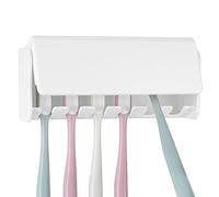 ADORILA Porte-brosse à dents mural avec couvercle, 6 emplacements auto-adhésifs pour brosse à dents, support de rangement pour salle de bain, douche, camping-car, camping-car