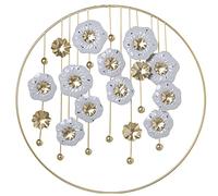 ADORNO PARED METAL FLORES BLANCAS C/ARO DORADO 62X3,5X62CM, HIERRO