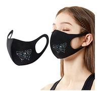 ADOSSAC 1 PièCes Papillon Faciaux_ Masques Bouche Couvre Noir Bandana Bouche et Nez Protecteur Visage Écharpe Pliants_Masque Réutilisable Respirant Antipoussière Tissu Aoie de Glace pour Femme (B)
