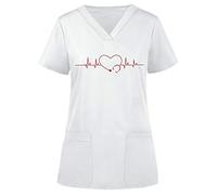 ADOSSAC Blouse Médicale pour Femme Tenue Infirmière Aide Soignante Professionnelle Haut d'infirmière imprimé ECG Col en V Adaptée aux étudiants Laboratoire Scientifique Infirmière Cosplay
