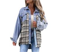 ADOSSAC Chemises en Jean pour Femmes Veste a Carreaux Femmes Chemise Carreaux Manches Longues Shirt Blouse Décontracté Chic Top avec Bouton - Automne, Bleu Clair, M