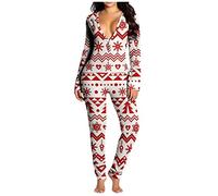 ADOSSAC Combinaison boutonnée pour Femme Combinaison de Noël Pyjama Fonctionnel à Rabat boutonné Combinaison Pyjama Chic Femme, Jumpsuit Imprime Noël Chaud Loose Casual Pas Cher