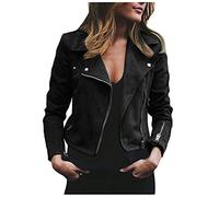 ADOSSAC Court Zip Up Soft Faux Suède Veste Moto Motard Classics Ladies Imitation Suede Bomber Jacket Blouson Femme Veste de Moto Veste Courte en Daim synthétique pour Femmes