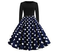 ADOSSAC Robe Femme de Cocktail Vintage Rockabilly Années 50's 60's Audrey Hepburn Robe plissée au Genou Manches Lonhgues col Rond Rétro Robe à 'Audrey Hepburn' Classique Vintage 50's 60's