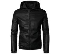 ADOSSAC Veste en Cuir PU Homme à Capuche Blouson Veste en Similicuir pour Hommes Blouson de Motard à Capuche Biker Casual PU Cuir Veste Moto Blousons Men Leather Hooded Jacket