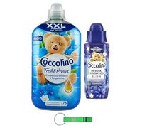 Adoucissant Coccolino + élixir de parfum de linge - Pack test Campanule sauvage et bergamote - 1 x 1750 ml + 1 x 342 ml / 2 articles du même parfum + porte-clés Beni Culinari gratuit