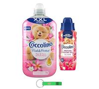 Adoucissant Coccolino + élixir de parfum de linge - Paquet de test fleurs de tiaré et fruits rouges 1 x 1750 ml + 1 x 342 ml / 2 articles du même parfum + porte-clés Beni Culinari gratuit