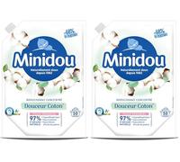 Adoucissant Linge MINIDOU Douceur Coton Doypack 1L - 50 Lavages | Élimine les Odeurs Désagréables et Laisse un Parfum Frais Durable | Compatible avec Tous les Types de Vêtements (Lot de 2)