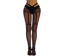 Adove Collants porte-jarretelles pour femme taille haute motif bas résille, Noir-6075, taille unique