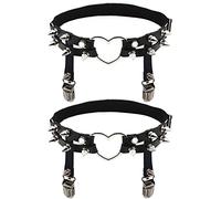 Adove Jarretière réglable en cuir pour femme, en forme de cœur, avec clips, porte-jarretelles punk gothique pour chaussettes hautes, 2P Noir en forme de cœur, taille unique