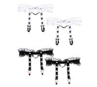 Adove Jarretière réglable en cuir pour femme, jambe en forme de cœur en dentelle avec clips punk gothique pour chaussettes hautes, 2P noir, 2P blanc dentelle, taille unique