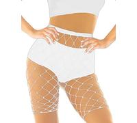 Adove Short de motard en résille élastique taille haute en maille pour femme, Blanc - XL, taille unique