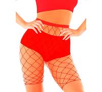 Adove Short de motard en résille élastique taille haute en maille pour femme, Rouge-XL, taille unique