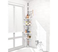 ADOVEL Étagère de Douche d'angle à 4 Couches, étagère de Douche réglable, Organiseur de Poteau en Acier Inoxydable à Tension constante, antirouille de 3,3 à 3 m
