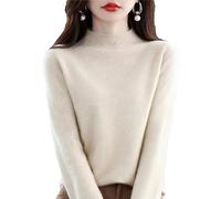 ADovz Pull en tricot 100 % cachemire à manches longues et col rond doux et chaud pour femme, beige, XL