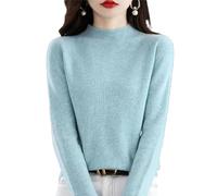 ADovz Pull en tricot 100 % cachemire à manches longues et col rond doux et chaud pour femme, bleu ciel, S