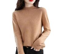 ADovz Pull en tricot 100 % cachemire à manches longues et col rond doux et chaud pour femme, kaki, M