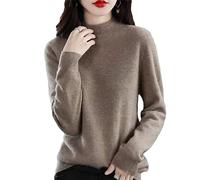 ADovz Pull en tricot 100 % cachemire à manches longues et col rond doux et chaud pour femme, marron, M