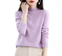 ADovz Pull en tricot 100 % cachemire à manches longues et col rond doux et chaud pour femme, violet, S