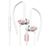 ADPROTECH Écouteurs Lightning pour iPhone avec crochet auriculaire, écouteurs de sport pour iPhone 14 13 12 11 Pro Max, iPhone X, XS Max, XR, certifié MFi avec micro or rose