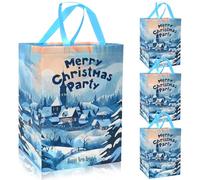 ADQUATOR - Lot de 4 grands sacs fourre-tout de Noël avec poignée en tissu non tissé, sac cadeau réutilisable pour fêtes de fin d'année, bleu