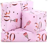 ADQUATOR Lot de 5 feuilles de papier cadeau pour 30e naissance, 50 x 70 cm, or rose et rose pour emballage cadeau d'anniversaire, pour femme et femme